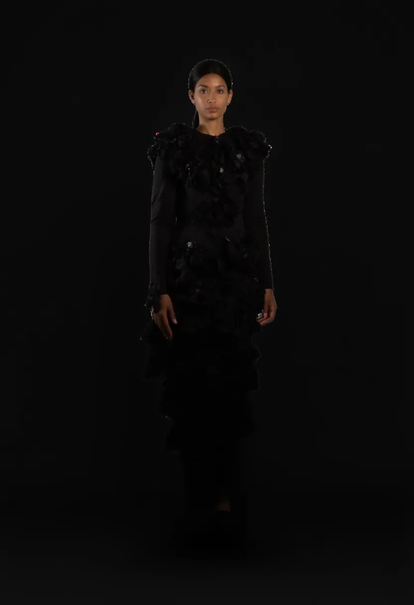 V1 LoRA output: dark, muddy black jacket with no recognizable Pisces Rising construction vocabulary